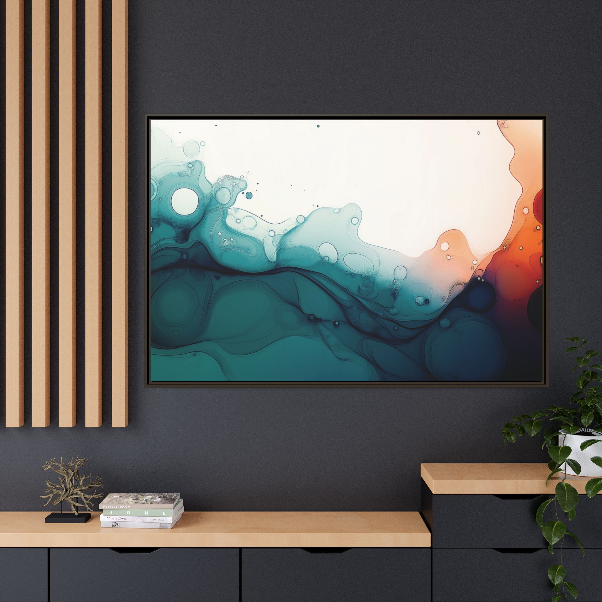 Water Wall - Framed Matt Canvas (Black, White, Brown,) - Image 124