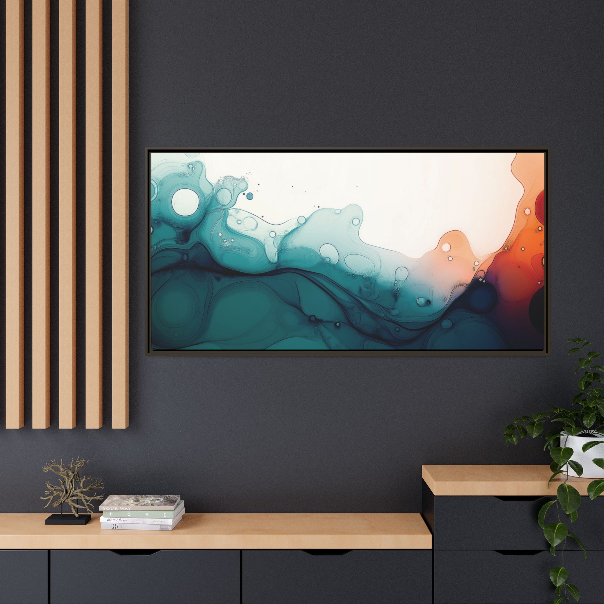 Water Wall - Framed Matt Canvas (Black, White, Brown,) - Image 88