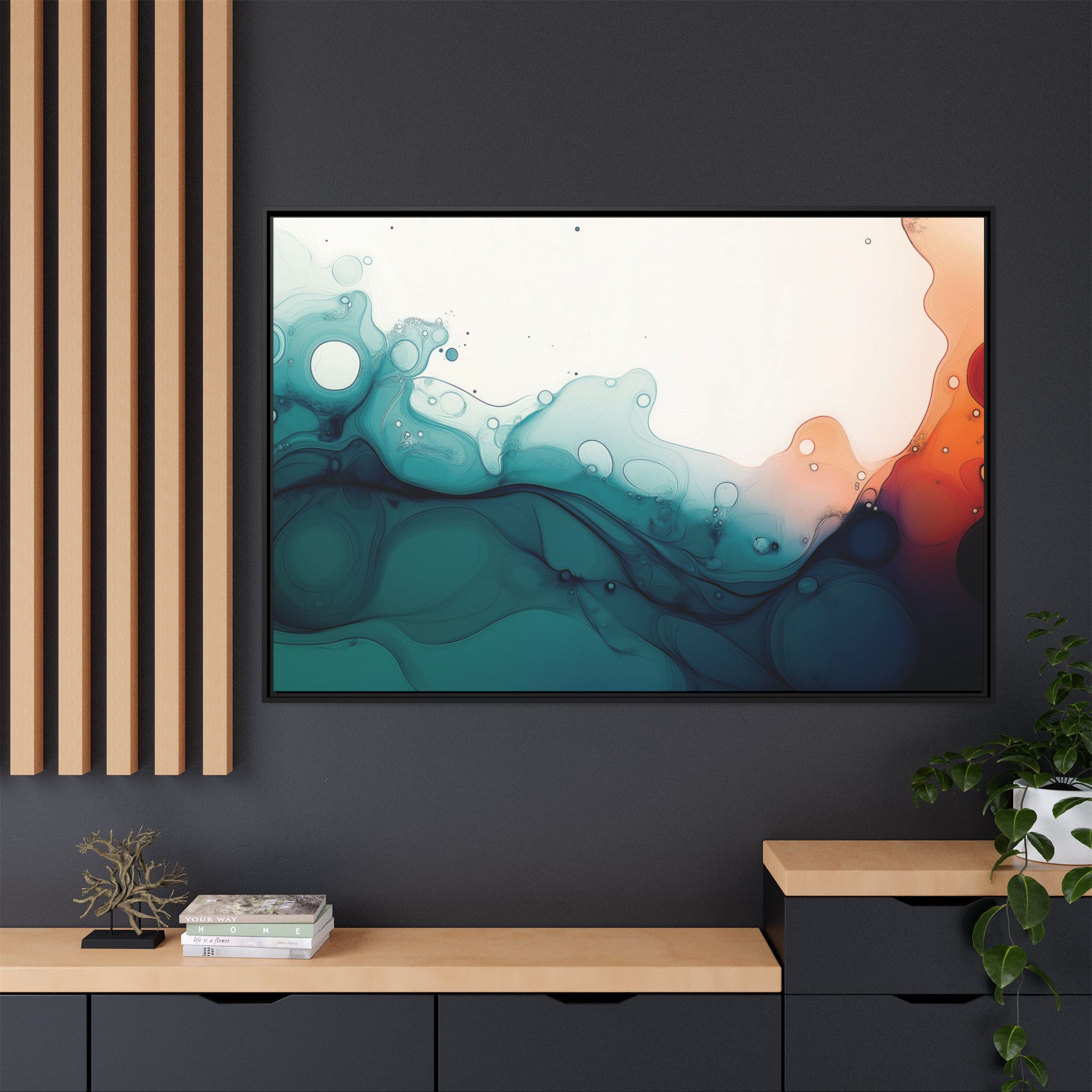 Water Wall - Framed Matt Canvas (Black, White, Brown,) - Image 120