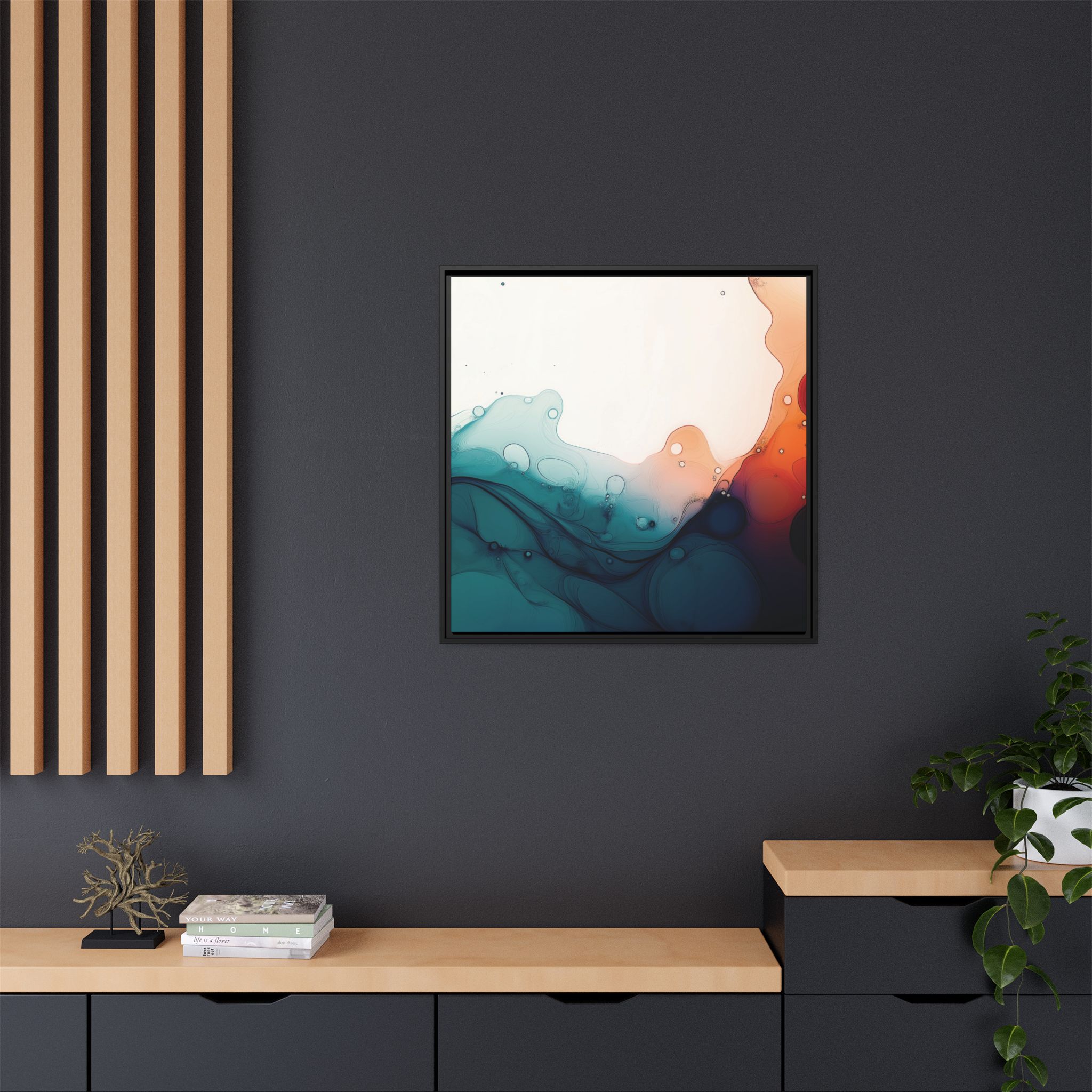 Water Wall - Framed Matt Canvas (Black, White, Brown,) - Image 96