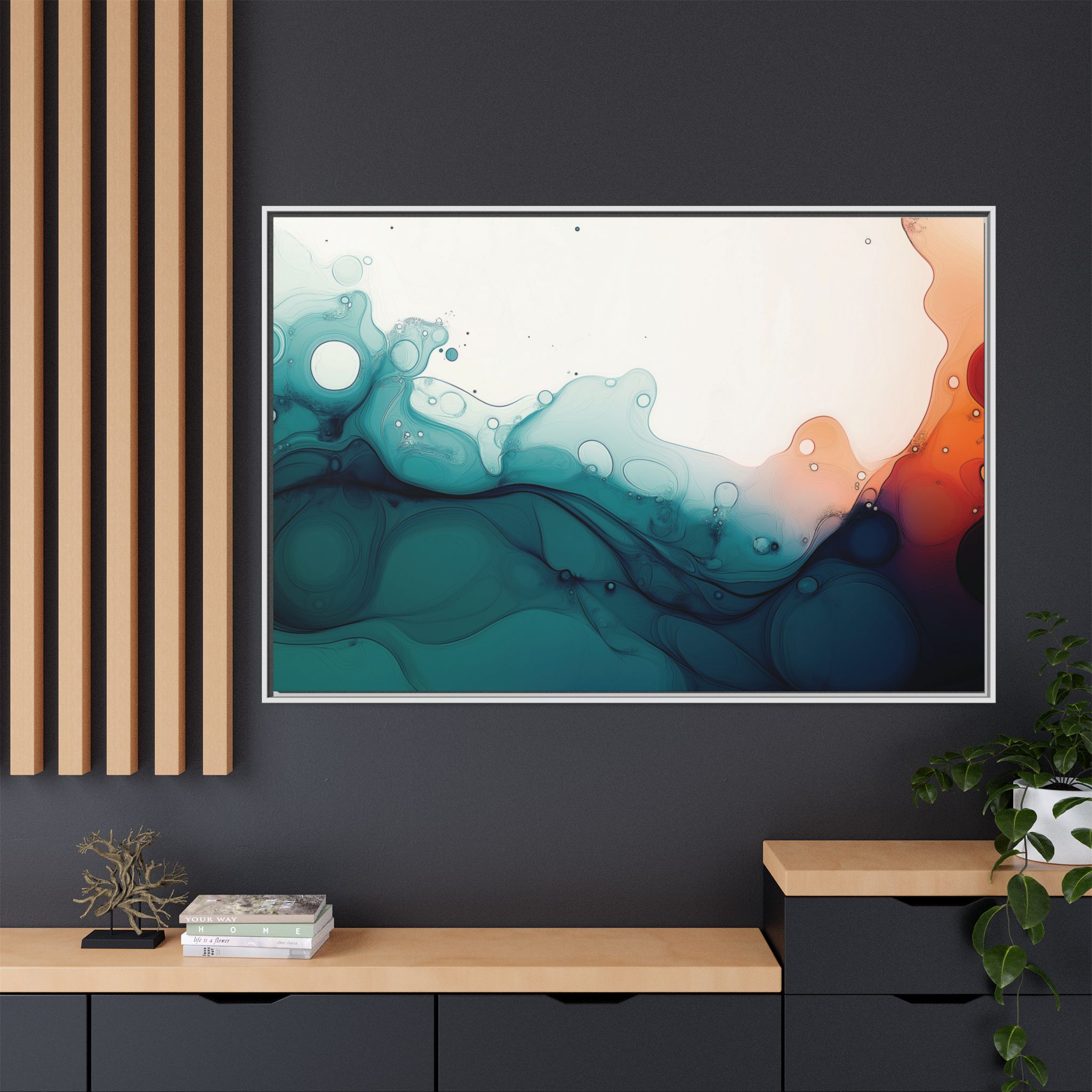 Water Wall - Framed Matt Canvas (Black, White, Brown,) - Image 128