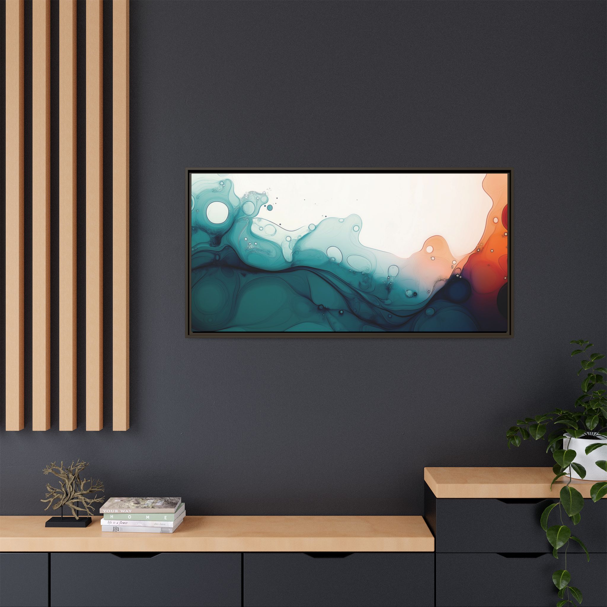 Water Wall - Framed Matt Canvas (Black, White, Brown,) - Image 68